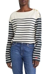 Rag & Bone Striped Button-embellished Cotton-jersey Top In Ivory Stripe