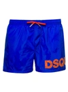 DSQUARED2 BLUE SWIM TRUNKS WITH LOGO PRINT IN POLYAMMIDE MAN