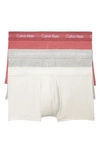 Calvin Klein Cotton Stretch Moisture Wicking Low Rise Trunks, Pack Of 3 In Grey/ Coral/ Ivory