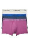 Calvin Klein Microfiber Stretch Wicking Low Rise Trunks, Pack Of 3 In Amethyst/ Blue/ White