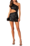 EDIKTED SEQUIN CUTOUT ONE-SHOULDER MINIDRESS