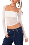 Edikted Marta Long Sleeve Mesh Top In White