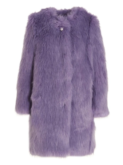 Alabama Muse Kate Collarless Faux-fur Coat In Purple