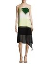 TIBI Pieza-Print Asymmetric Silk Dress,0400094121376