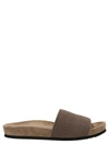 Brunello Cucinelli Monili Band Flat Pool Sandals In Gray