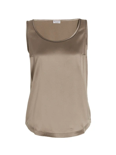 Brunello Cucinelli Embellished Satin Tank Top In Bocage