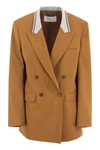 Fabiana Filippi Contrast-collar Double-breasted Blazer In Coffee