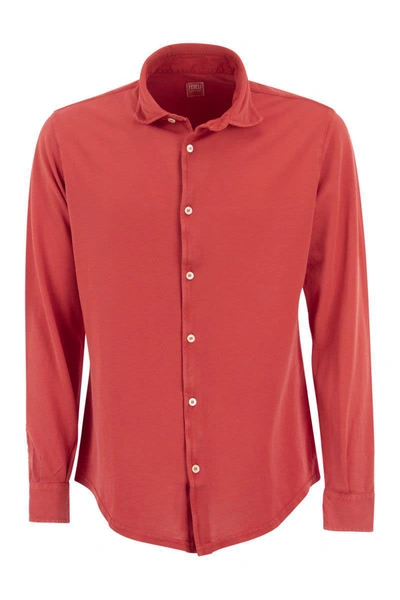 Fedeli Orange Poplin Classic Shirt In Red