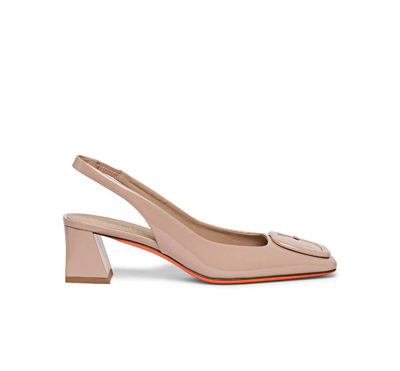 Santoni Lemon Patent Buckle Slingback Pumps In Pink