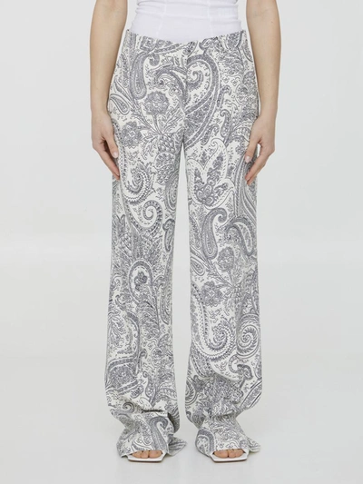 Etro Wide-leg Paisley Print Pants In White