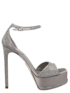 René Caovilla Anastasia 130 Crystal Pearl Platform Sandals In Silver