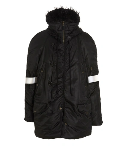 Mm6 Maison Margiela Reflective Band Hooded Puffer Jacket In Nero