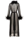 Oseree Plumage Feather-trimmed Chiffon Robe In Black
