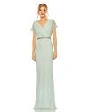 Mac Duggal Short Sleeve Beaded V-neck Gown In Sage