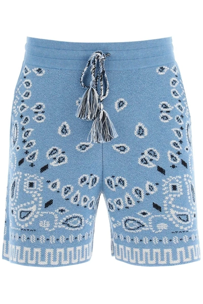 Alanui Bandana-jacquard Cotton-blend Shorts In Light Blue