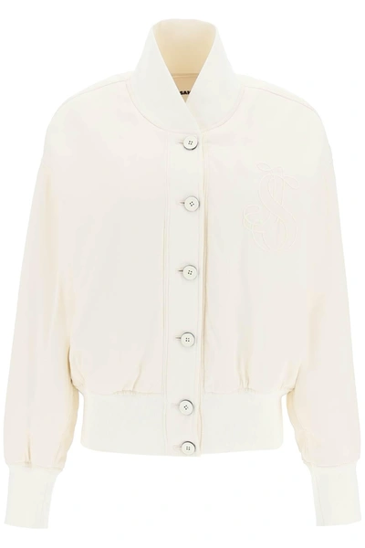 Jil Sander Bomber Jacket With Embroidered Monogram In White