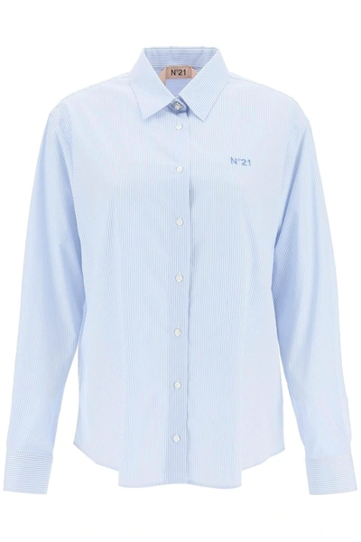 N°21 N.21 Striped Shirt With Jewel Buttons In White,light Blue