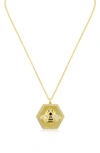 CZ BY KENNETH JAY LANE CZ BEE HEXAGON PENDANT NECKLACE