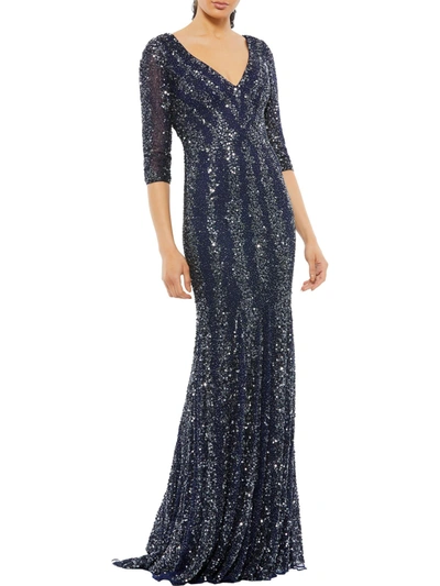 Mac Duggal Womens Sequined Maxi Evening Dress In Blue