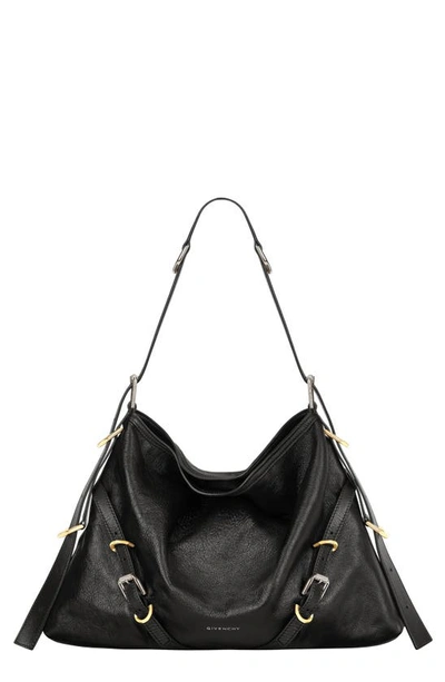 Givenchy Medium Voyou Buckle Shoulder Bag In Tumbled Leather In Black