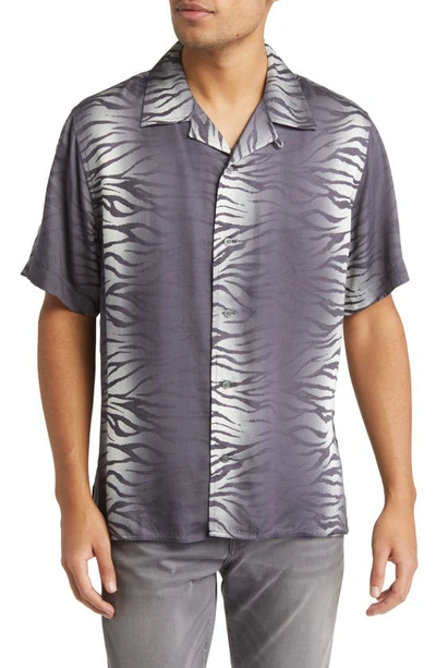John Varvatos Danny Short Sleeve Button-up Camp Shirt In Black