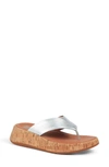 Fitflop F-mode Ft7-011 Slide Sandals Women Silver Leather Cork Flatform Toe-post In Silver
