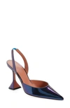 Amina Muaddi Holli Sling Patent Metallic Pumps In Blue Galaxy