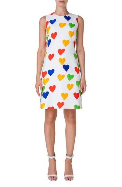 Akris Hearts Printed Sheath Dress In Ecru Multicolor