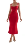 House Of Cb Womens Red Rose Valencia Corset Satin Midi Dress In Red Rose