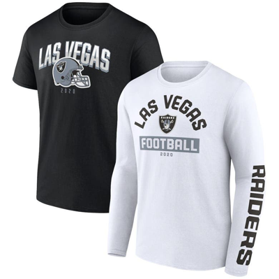 Fanatics Branded Black/white Las Vegas Raiders Long And Short Sleeve Two-pack T-shirt In Black,white