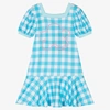 AGATHA RUIZ DE LA PRADA AGATHA RUIZ DE LA PRADA GIRLS BLUE GINGHAM COTTON DRESS