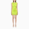 Versace Green Sleeveless Draped Mini Dress In Yellow