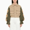 Tu Lizé Knit-sleeve Cropped Jacket In Beige
