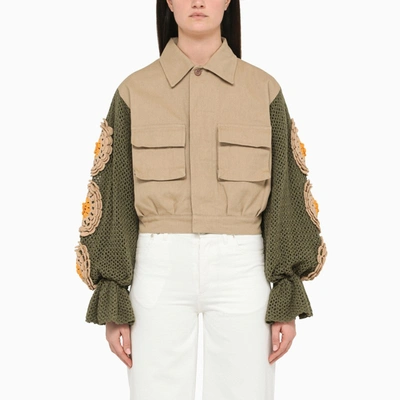 Tu Lizé Knit-sleeve Cropped Jacket In Neutrals