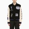 Off-white Leather Varsity Bomber With Patchwork In Black