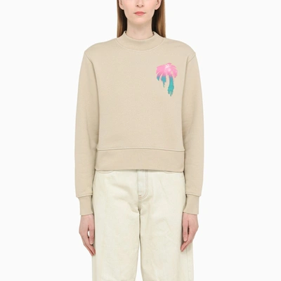 Palm Angels Beige Cotton Crewneck Sweatshirt In Cream
