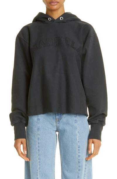 Maison Margiela Distressed Appliqué Logo Cotton Hoodie In Black