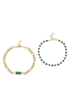 ETTIKA SET OF 2 CHAIN & CUBIC ZIRCONIA ANKLETS