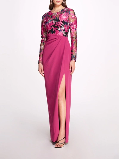 Marchesa Botanical Gown In Fuchsia