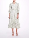 MARCHESA FLORAL EMBROIDERED MIDI-SHIRT DRESS