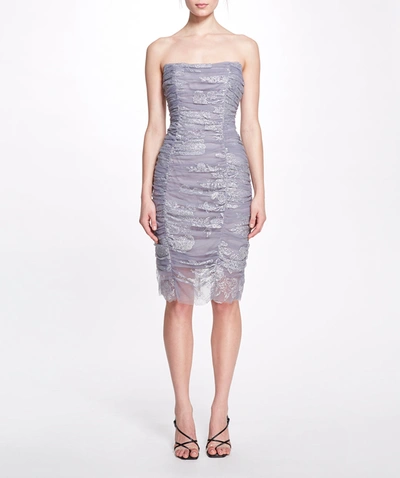 Marchesa Floral Ruched Cocktail Dress In Silver