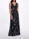 Marchesa Keyhole Back Floral Gown In Black
