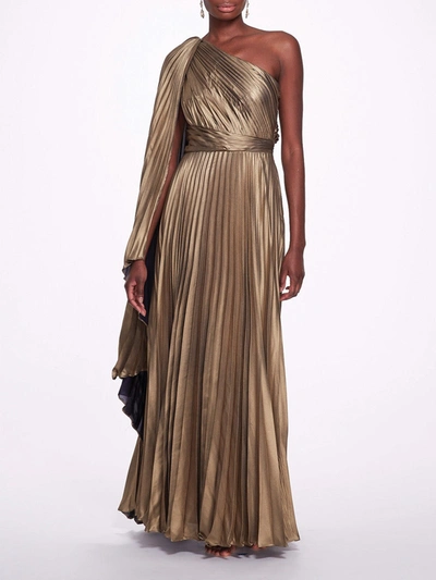 Marchesa One Shoulder Georgette Cape Gown In Gold | ModeSens
