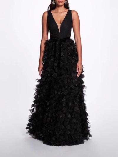 Marchesa Plunging A-line Gown In Black