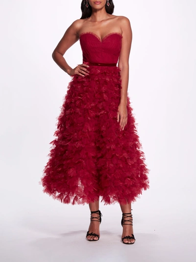 Marchesa Sweetheart Tea Length Gown In Red