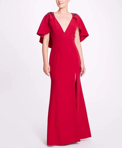 Marchesa V-neck Stretch Crepe Kaftan Dress In Red