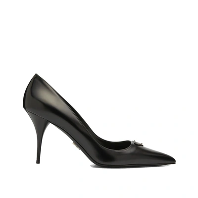 Prada Modellerie Leather Stiletto Pumps In Black