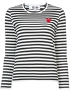 Comme Des Garçons Play Comme Des Garcons Play Black And White Striped Heart Patch T-shirt In Black ,white