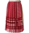SACAI Red Scarf Print Pleated Skirt,453116683920991571