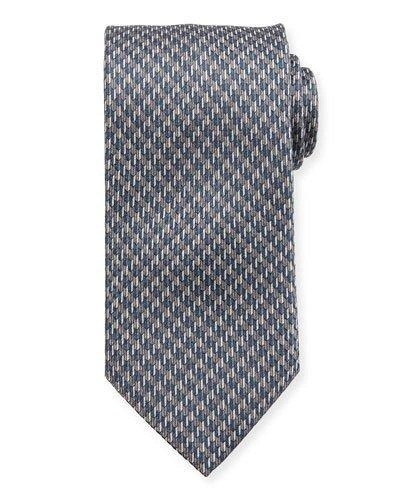 Brioni Silk Houndstooth Tie In Gray
